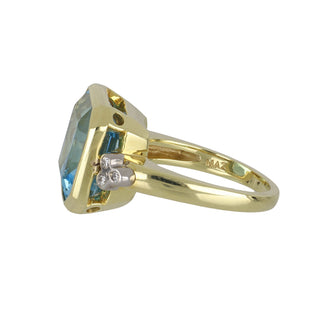 Mazza Two-Tone 14K Gold Blue Topaz Cocktail Ring with Diamonds