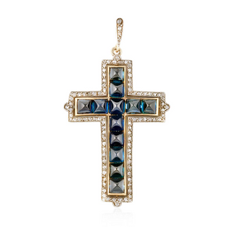 Victorian Silver-Topped 18K Gold Cross with Sapphires and Diamonds