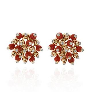 Aletto Brothers 18K Gold Diamonds Clip Earrings with Coral