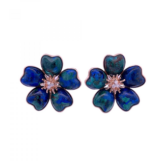 Tenenbaum Collection 18K Gold Diamonds Clip Earrings with Azurites