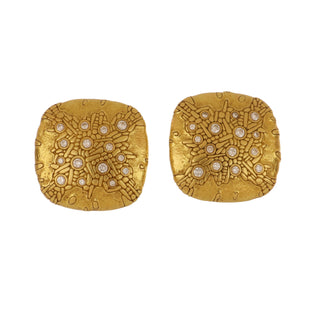 Estate Alex Sepkus Textured 18K Gold Earrings with Diamonds