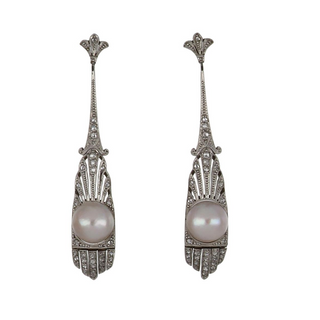 Vintage/Estate Two-Tone G&PT Cultured Pearl Drop Earrings with Diamonds