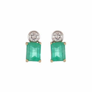 Tenenbaum Workshop Two-Tone 18K Gold Emeralds Stud Earrings with Diamonds