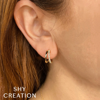 Shy Creation 14K Gold Diamond Hoop Earrings