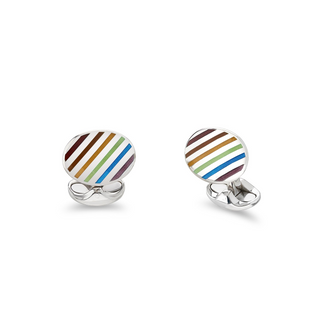 Deakin & Francis Sterling Silver Rainbow Enamel Stripe Cufflinks