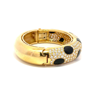 Estate 18K Gold Diamond Bangle Bracelet with Onyx