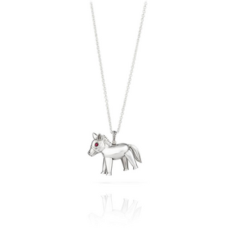 Vincent Peach Sterling Silver Horse Pendant Necklace with Rubies