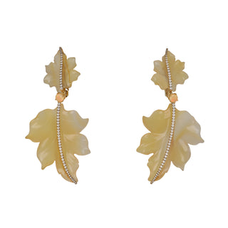 Tenenbaum Collection 18K Gold Agate Leaf Drop Earrings with Diamonds