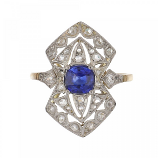 Vintage/Estate Yellow G&PT Sapphire Navette Ring with Diamonds