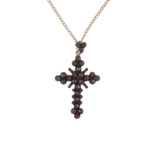 Victorian Bohemian Gold-Filled Garnet Cross Pendant on Chain