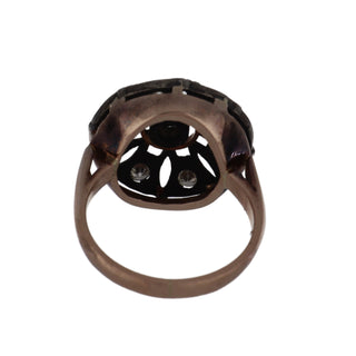 Mid-Century Blackened Silver & 14K Rose Gold Openwork Diamond Ring