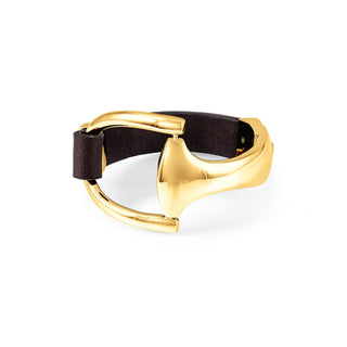 Vincent Peach 14K Gold and Leather Snaffle Bit Bracelet