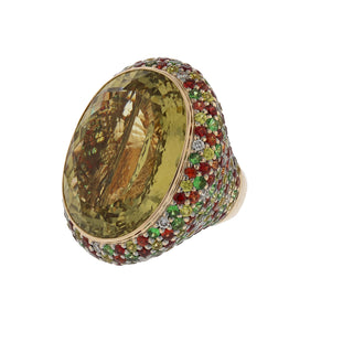 Zorab 18K Gold Lemon Quartz & Multi-Gemstone Cocktail Ring