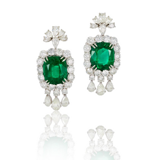 Tenenbaum Collection White Platinum Emeralds Drop Earrings with Diamonds