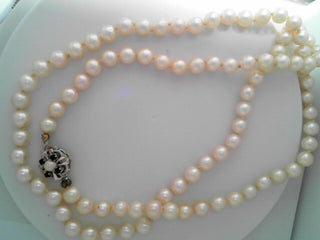 Vintage/Estate White 14K Gold Akoya Pearl Bead Necklace with Sapphires