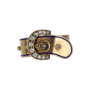 Victorian 14K Gold Garter Buckle Ring with Diamonds