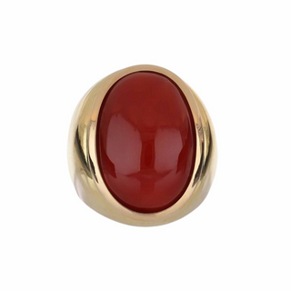 Estate Gife Italian 18K Gold Cabochon Coral Ring