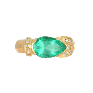 Vintage/Estate 18K Gold Emerald Cocktail Ring with Diamonds