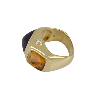 1980s 18K Gold Citrine and Amethyst Twin Stone Ring