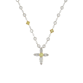 Signed Two-Tone Gold & Platinum Diamonds Pendant Necklace with Diamonds