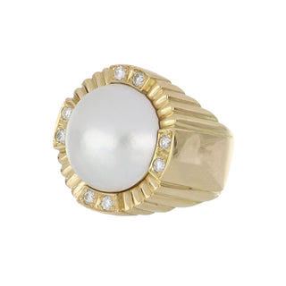 Vintage/Estate 14K Gold Mabé Pearl Cocktail Ring with Diamond