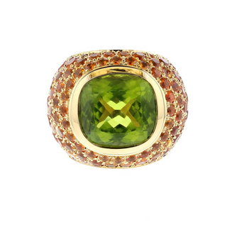 Estate 18K Gold Peridot with Spessartite Garnets