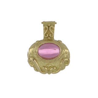 Estate Katy Briscoe 18K Gold Rubellite Tourmaline Scrollwork Pendant