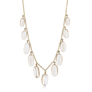 Yellow 15K Gold Moonstones Fringe Necklace