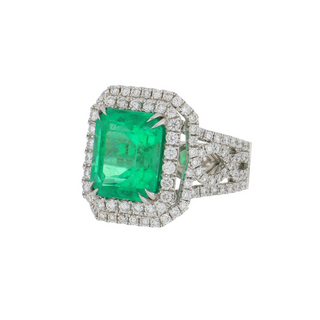 Tenenbaum Collection 18K White Gold Emerald Cluster/Halo Ring with Diamonds