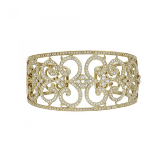 Estate Leslie Greene 18K Gold Openwork Diamond Cuff Bracelet