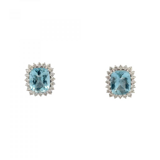 Maharaja 18K White Gold Aquas Stud Earrings with Diamonds