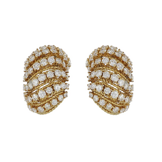 Vintage/Estate 18K Gold Diamonds Hoop Earrings