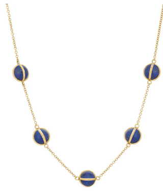 L. Klein 18K Gold Lapis Chain Necklace with Stones