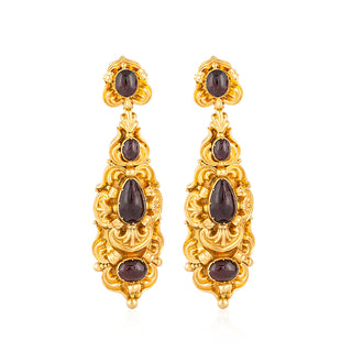 18K Gold Garnets Drop Earrings