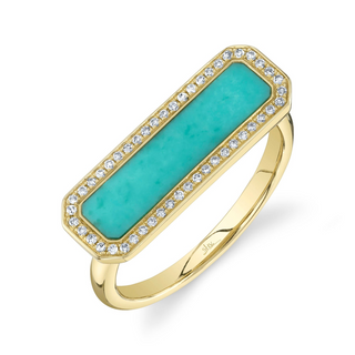 Shy Creation 14K Gold Turquoise Bar Ring with Diamonds