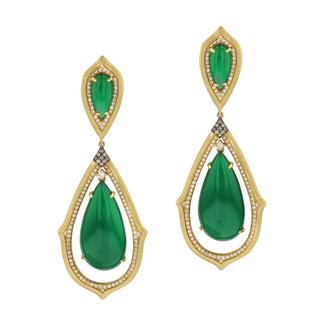 Vintage/Estate 18K Gold Diamonds Drop Earrings with Chalcedonies