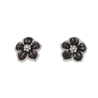 Ambrosi 18K White Gold Diamonds Clip Earrings with Mother Of Pearls