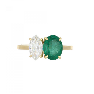 Tenenbaum Workshop 18K Gold Emerald Twin Stone Ring with Diamond