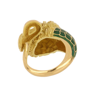 Mid-Century 18K Gold Enamel Lion Ring