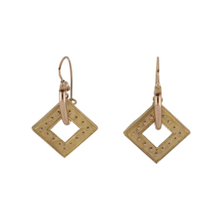 Victorian 18K/14K Yellow/Rose Gold Squared Drop Earrings