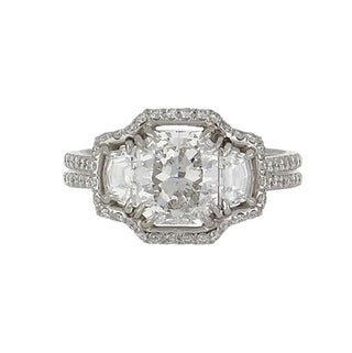 2010s GIA 1.51 Carat Radiant Cut Diamond Cluster/Halo Engagement Ring