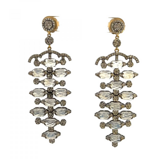 Maharaja Black Sterling Silver Diamonds Multi Drop Earrings with Moonstones