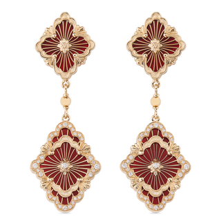 Buccellati 18K Gold Opera Tulle Pendant Earrings in Red Enamel