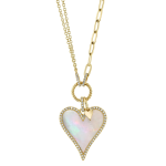 Shy Creation 14K Gold Mother Of Pearl Heart Pendant Necklace with Diamonds