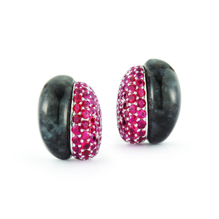 Seaman Schepps 18K White Gold Black Jade and Ruby Silhouette Earrings