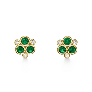 Temple St Clair 18K Gold Emerald Stud Earrings with Diamond