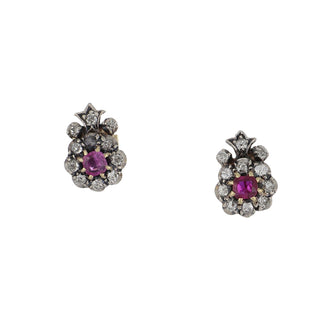 Tenenbaum Workshop Two-Tone G&S Rubies Stud Earrings with Diamonds