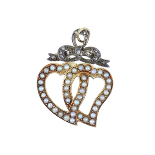 Georgian 18K Gold Split Pearl Witches' Heart with Diamonds