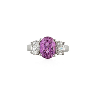 Platinum Pink Sapphire and Diamond 3 Stone Ring