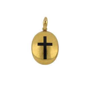 Victorian 18K Gold Locket with Black Enamel Cross